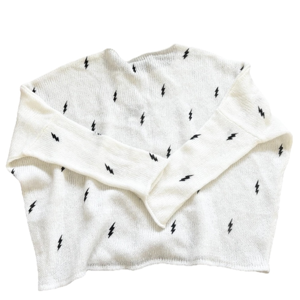 WOODEN SHIPS NWT Lightening Bolt Knit Crew Neck Sweater Gauzy Semi-Sheer Novelty - Picture 6 of 7